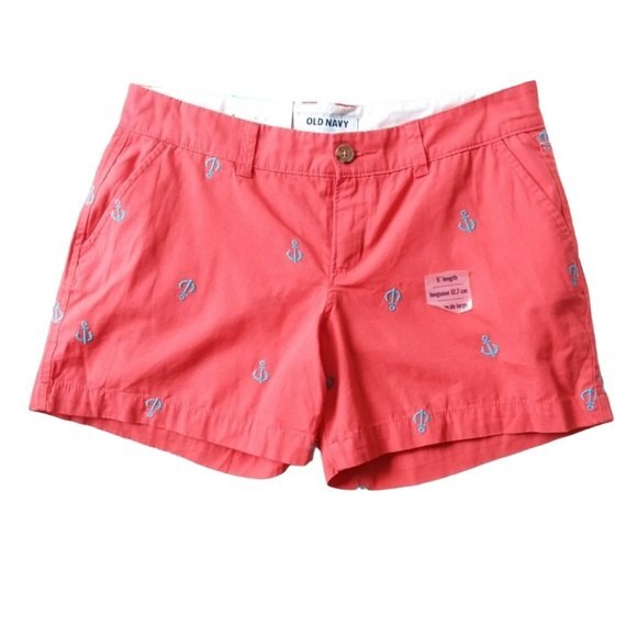 Old Navy Coral 5" Shorts with Blue Anchor Detail 2 - Picture 9 of 9